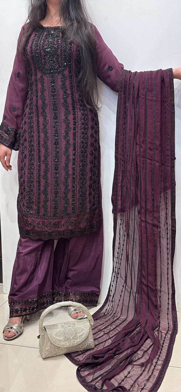 328A- Embroidered Chiffon 3 Piece Suit