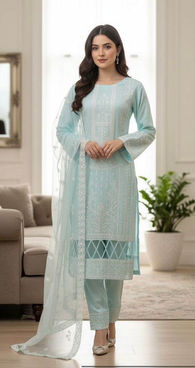 EMBROIDERED LINEN 3 PIECE SUIT 83A