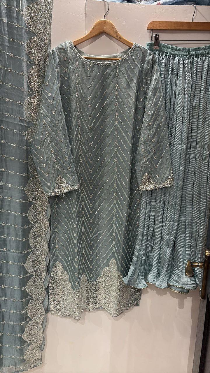 390S- EMBROIDERED & EMBELLISHED SILK SUIT