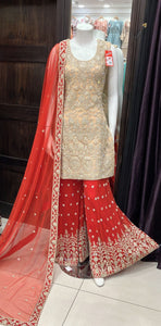 HEAVILY EMBROIDERED NET SHARARA SUIT 3162C