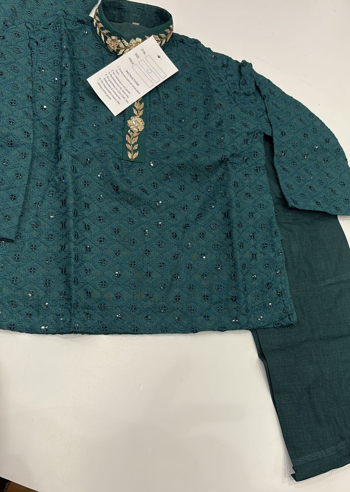 CK724 - Green Chikankari Set for Boys and Men