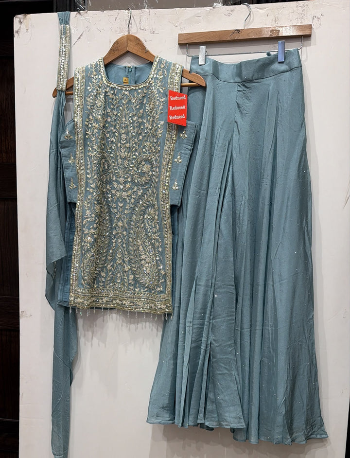 3113C - Girls’ Powder Blue Embroidered Sharara Set with Dupatta - East meets west clothing 