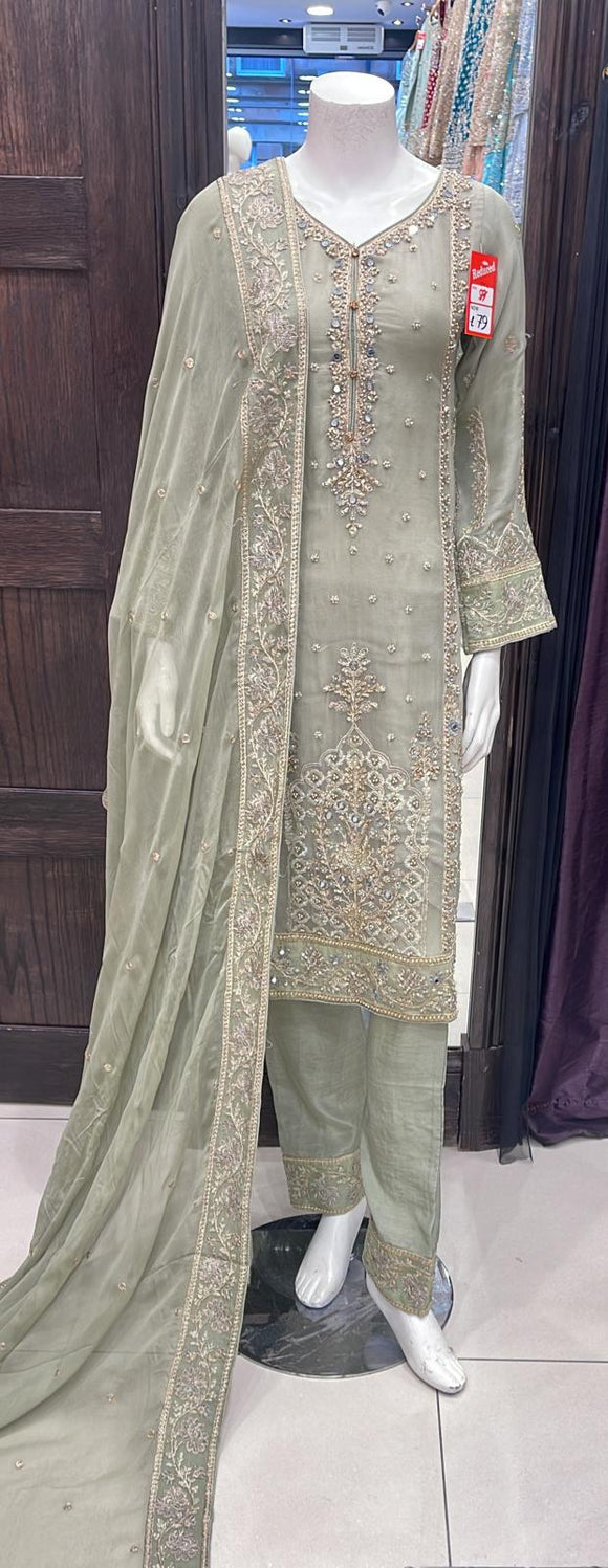 EMBROIDERED CHIFFON 3 PIECE SUIT 484C