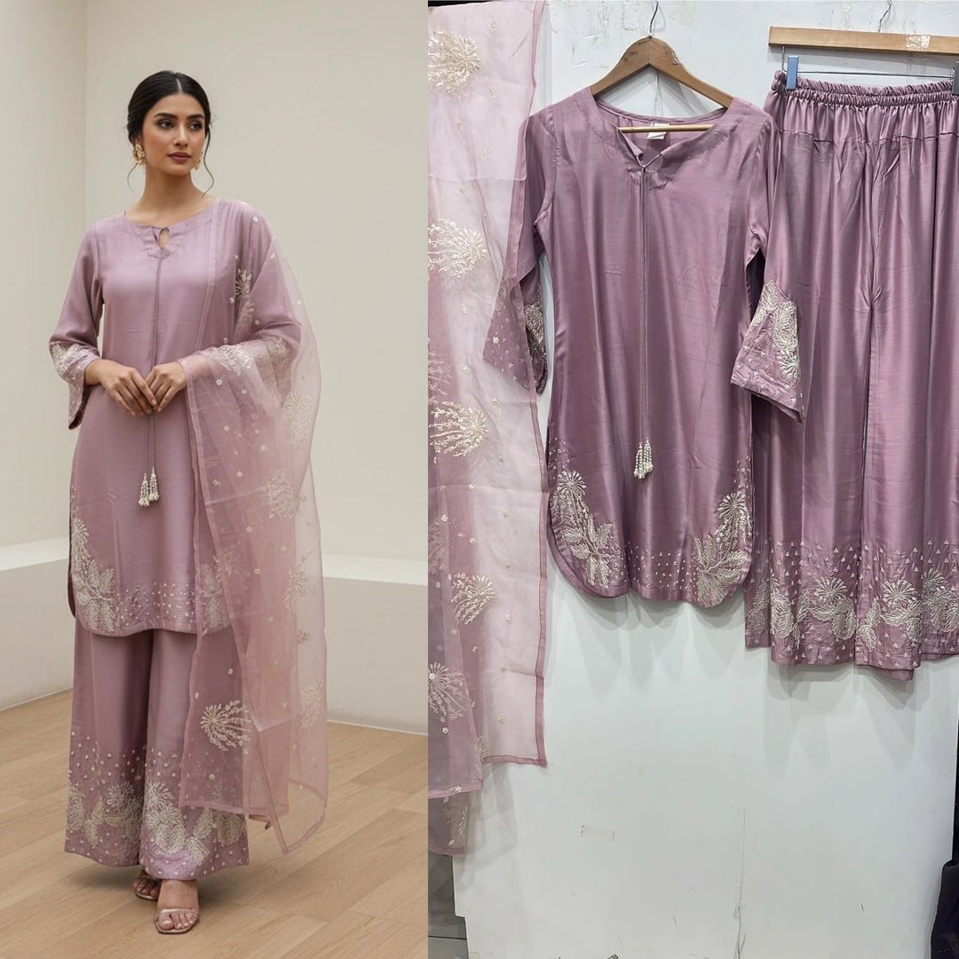 1179D - Lilac Embroidered Viscose 3 Piece suit