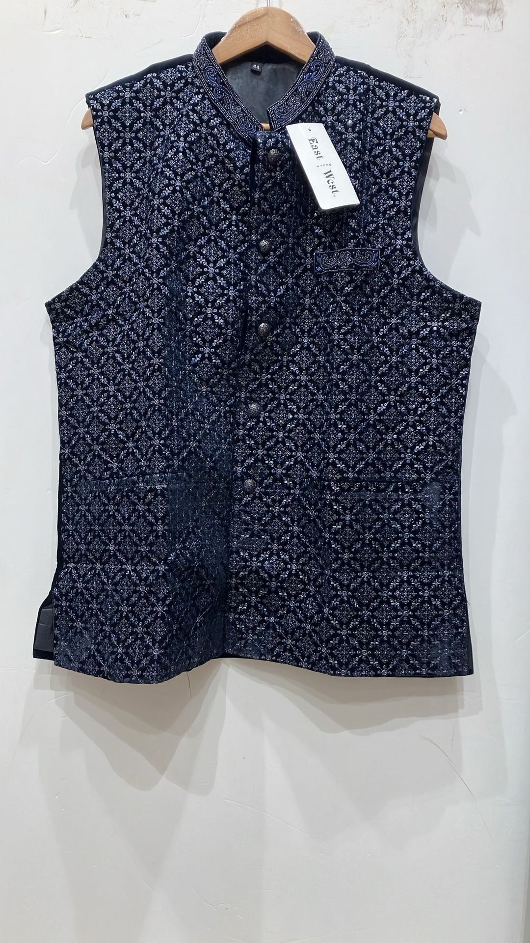 CW77B - NAVY EMBROIDERED WAISTCOAT