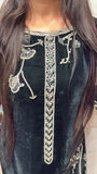 GREEN EMBROIDERED VELVET 3 PIECE SUIT NV38