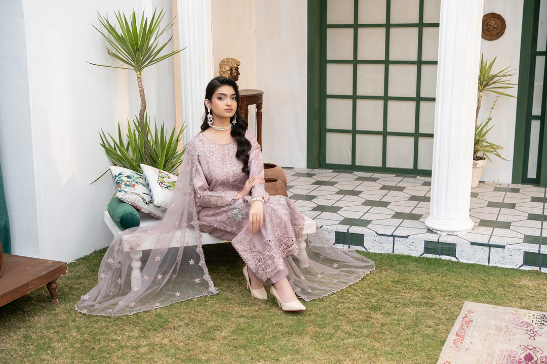 1149D - Mauve Embroidered Linen 3 Piece suit