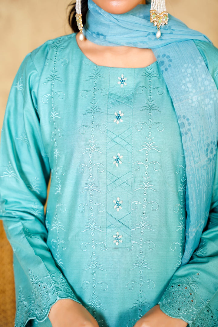 1167A - LIGHT BLUE LINEN CHIKANKARI 3 PIECE SUIT