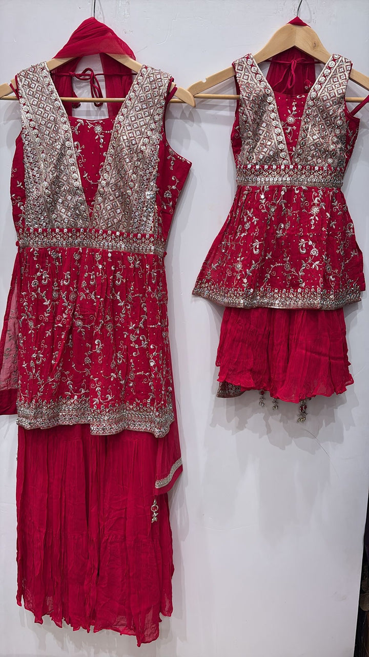 K692A- GIRLS PINK EMBROIDERED SHARARA DRESS