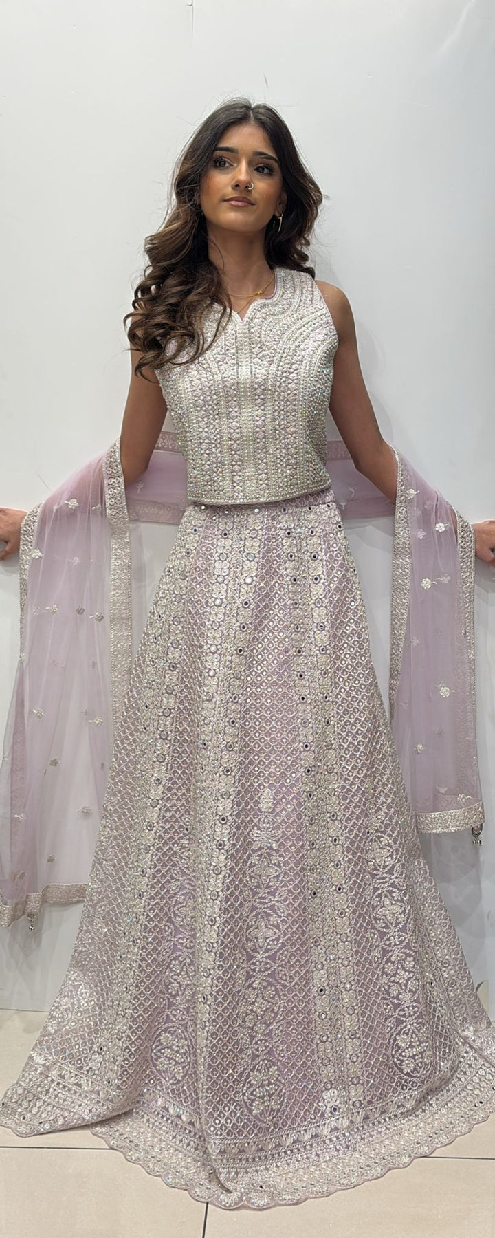 PURPLE EMBROIDERED NET LENGHA CHOLI 0211B