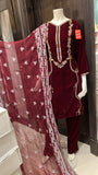 MAROON EMBROIDERED VELVET 3 PIECE SUIT NV36B