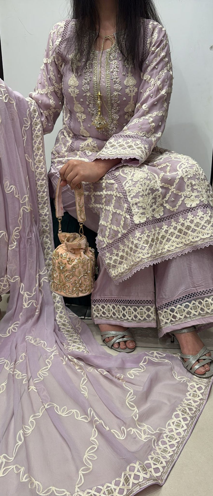 385A- PURPLE EMBROIDERED CHIFFON 3 PIECE SUIT