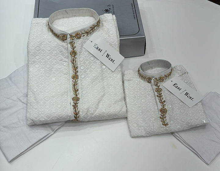 CK722 - White Chikankari Set for Boys and Men