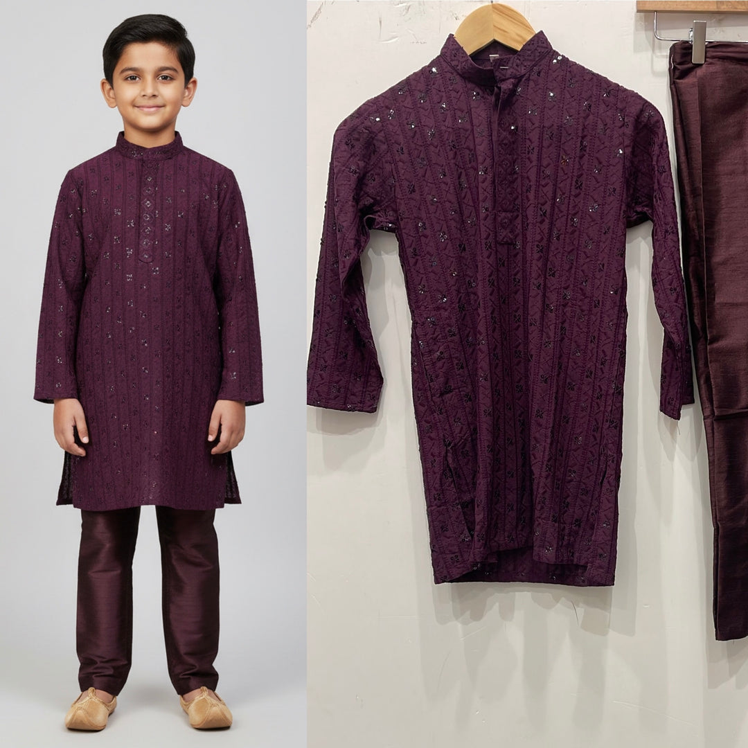 CMR21 BOYS PLUM CHIKANKARI 2PC SET