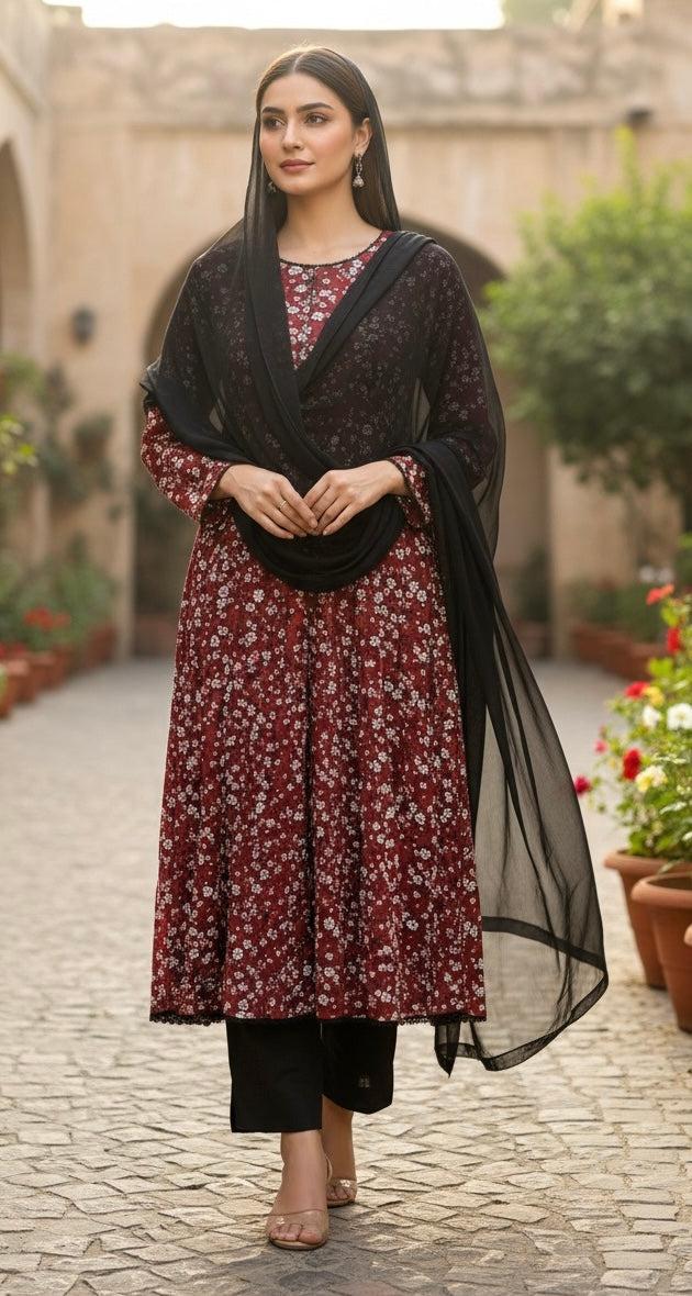 LS01 - COTTON PRINT LONG DRESS 3 PIECE SUIT