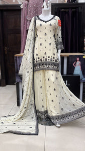 Embroidered chiffon Sharara suit 3 piece 155A
