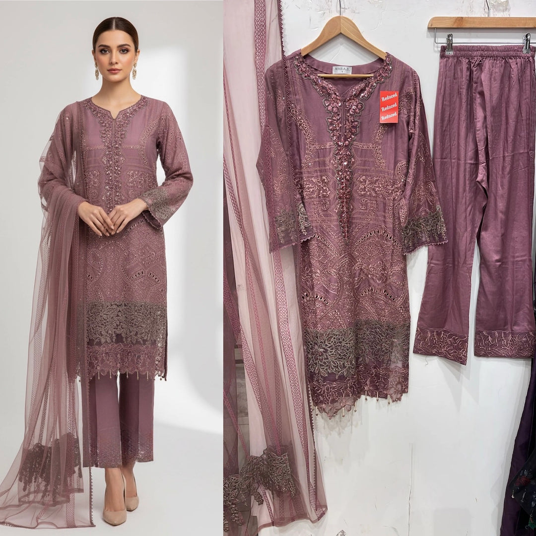 1173B - Pink Embroidered Linen 3 Piece suit