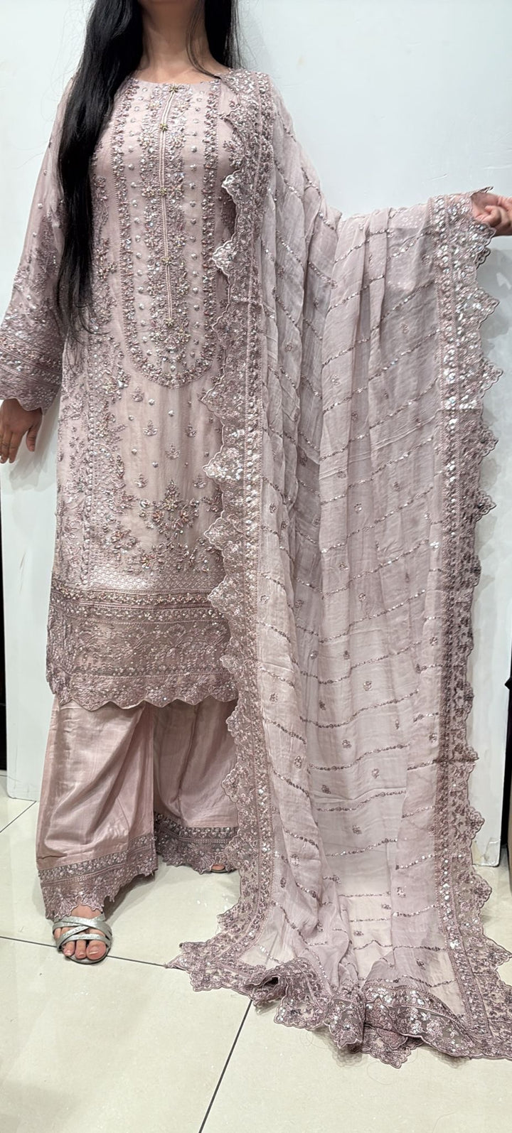 327D- Embroidered Chiffon 3 Piece Suit