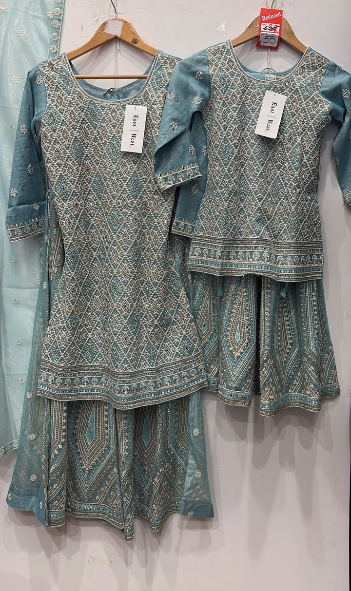 K624A- GIRLS EMBROIDERED SHARARA DRESS