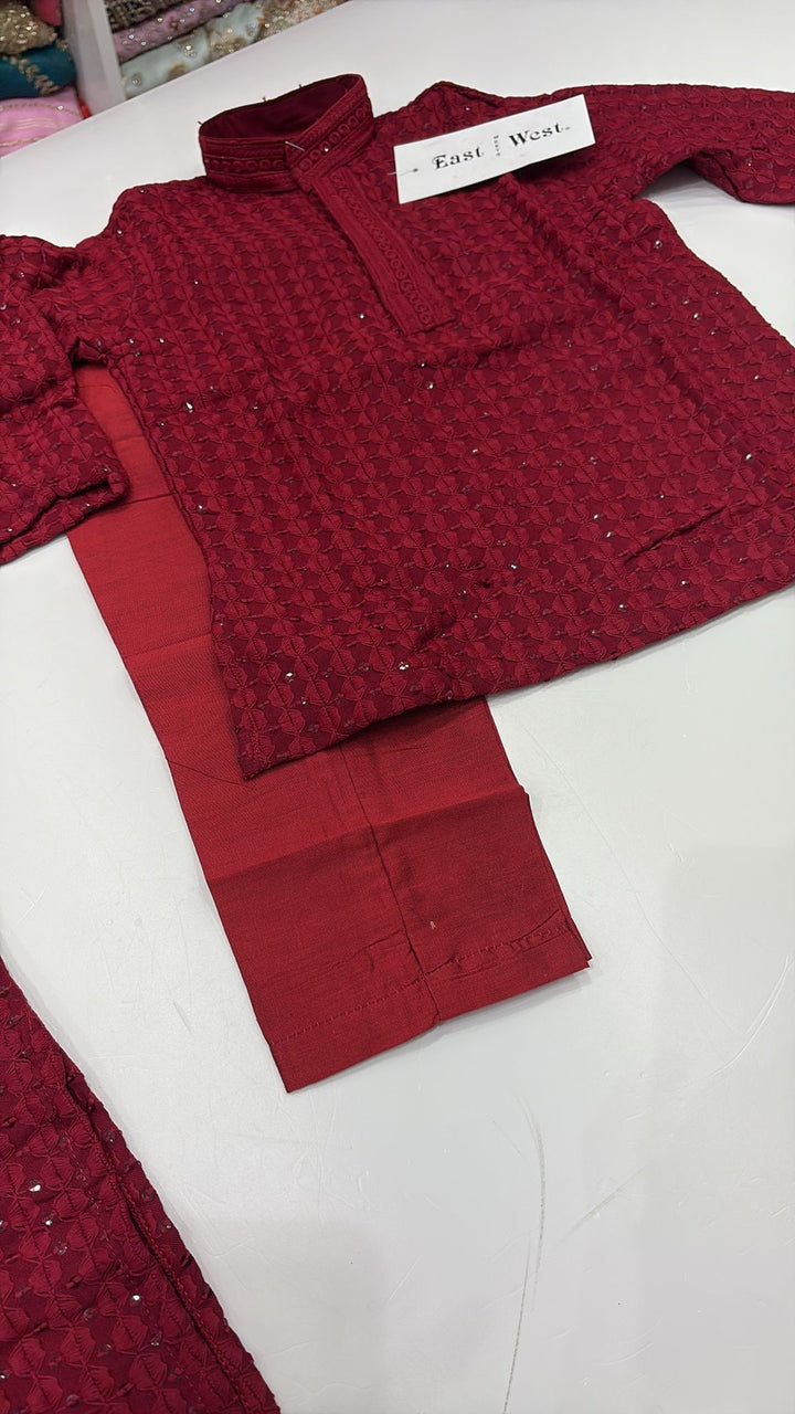 CK701 - Red Chikankari Set for Boys and Men
