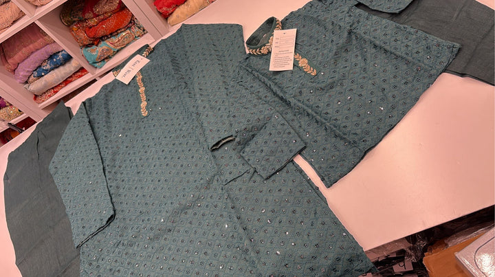 CK724 - Green Chikankari Set for Boys and Men