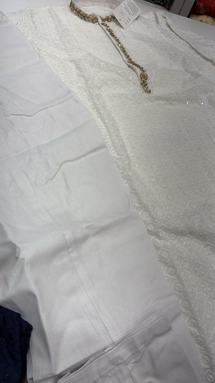 CK722 - White Chikankari Set for Boys and Men