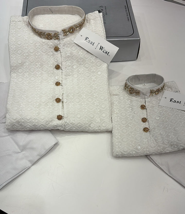 CK727 - White Chikankari Set for Boys and Men