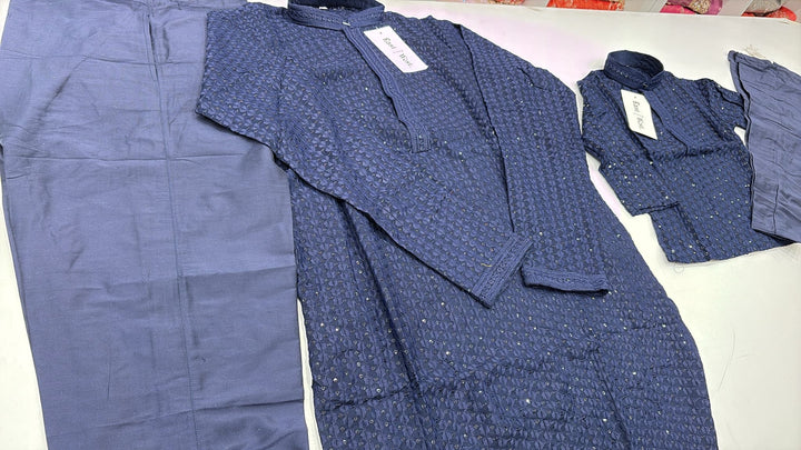 CK702 - Blue Cotton Chikankari Set for Boys and MEN