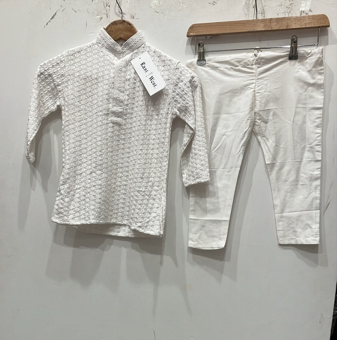 CK719 - White Cotton Chikankari Set for Boys and MEN - East meets west clothing 