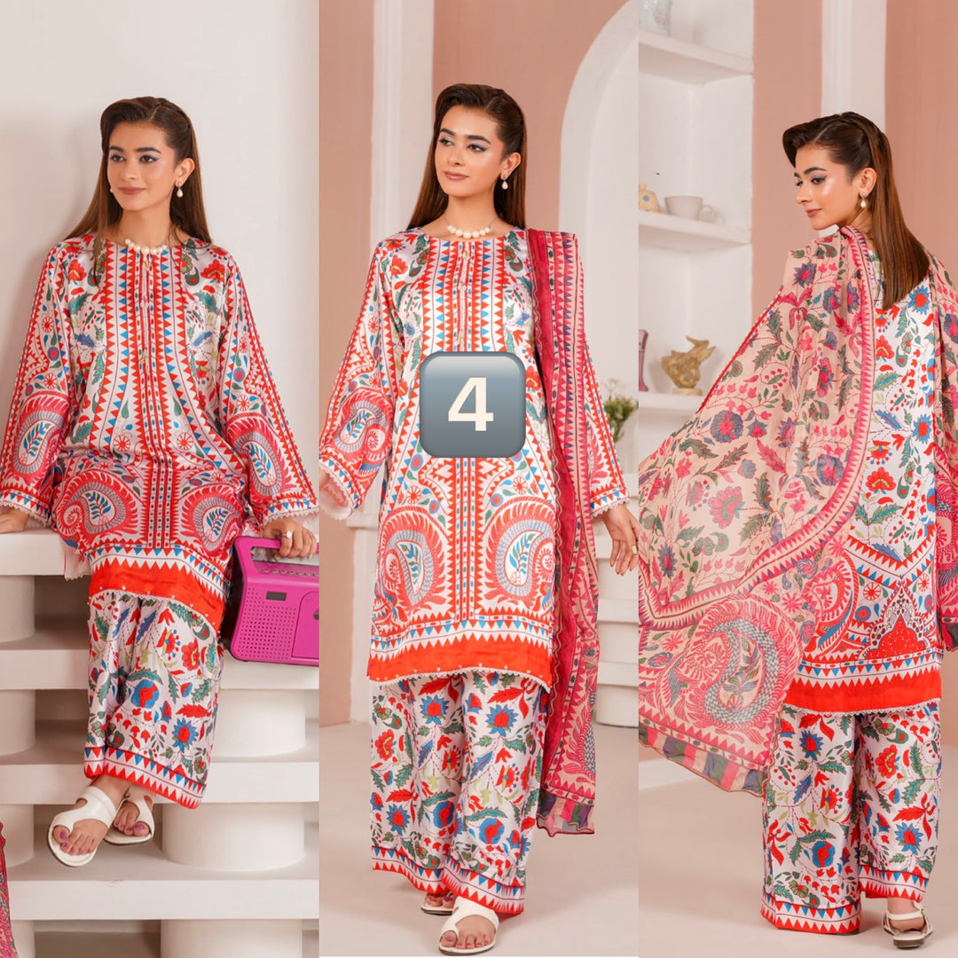 NSH04 - Elegant Silk 3-Piece co-ord Pakistani Suit