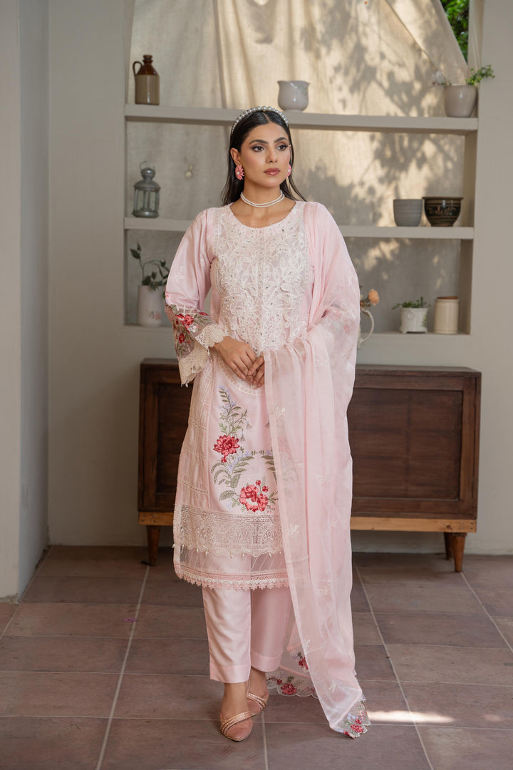 1141A - Pink Embroidered Linen 3 Piece suit