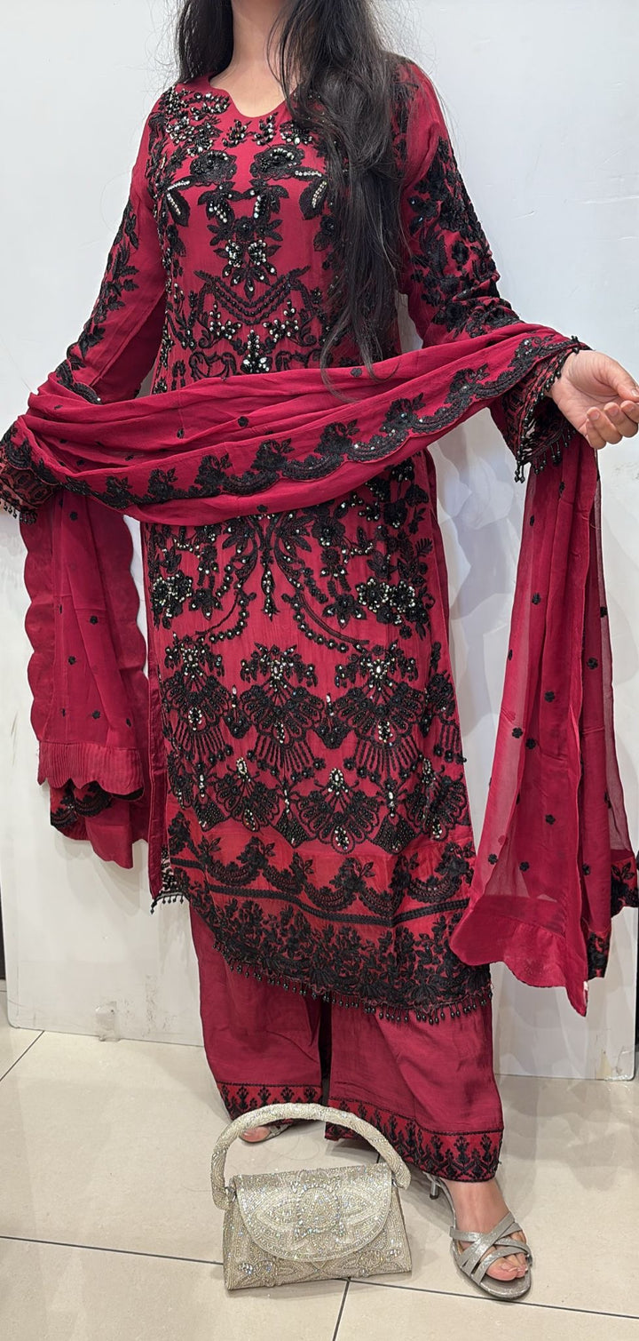 326B- Embroidered Chiffon 3 Piece Suit