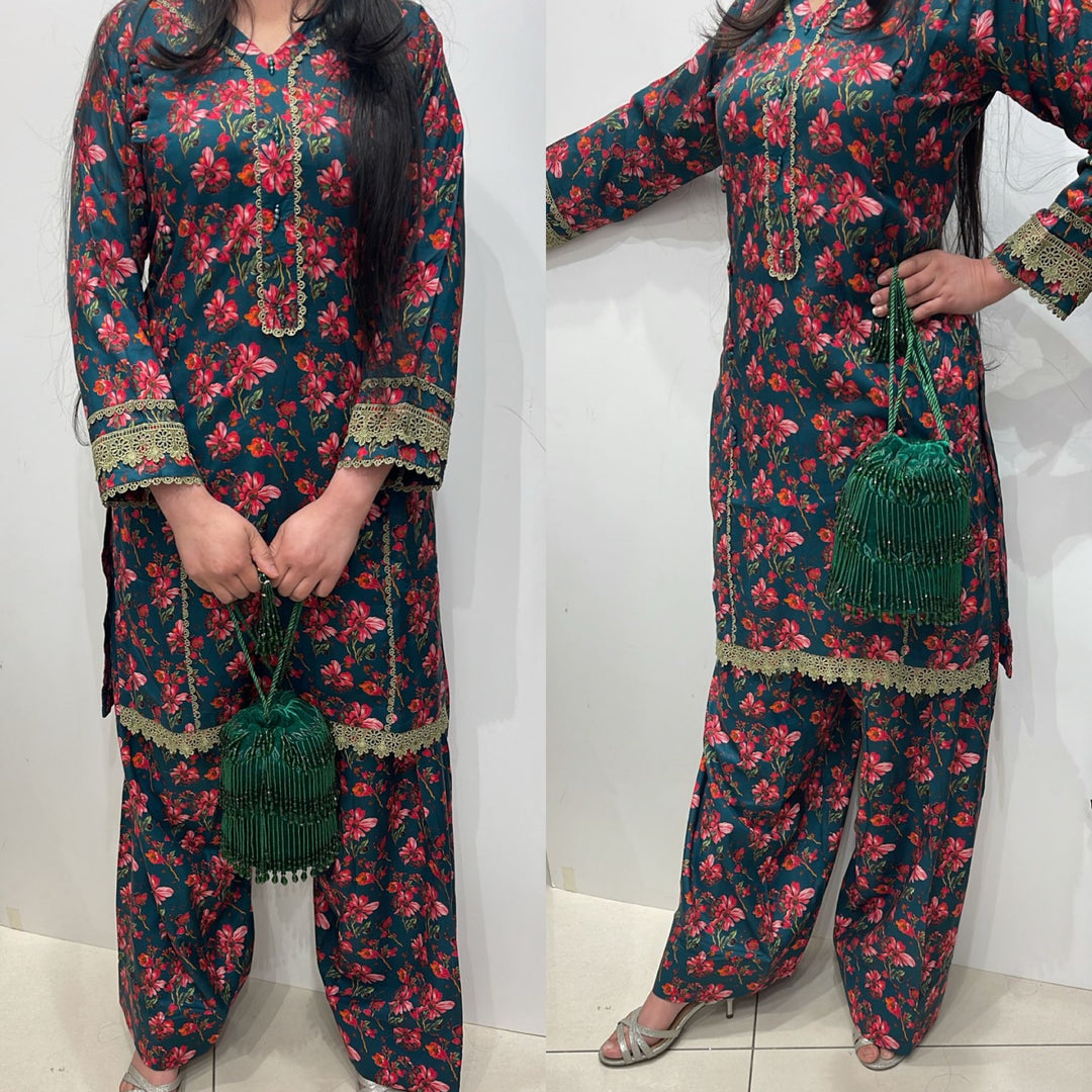 FTO5 - COTTON PRINT FARSHI SHALWAR 2 PIECE SUIT