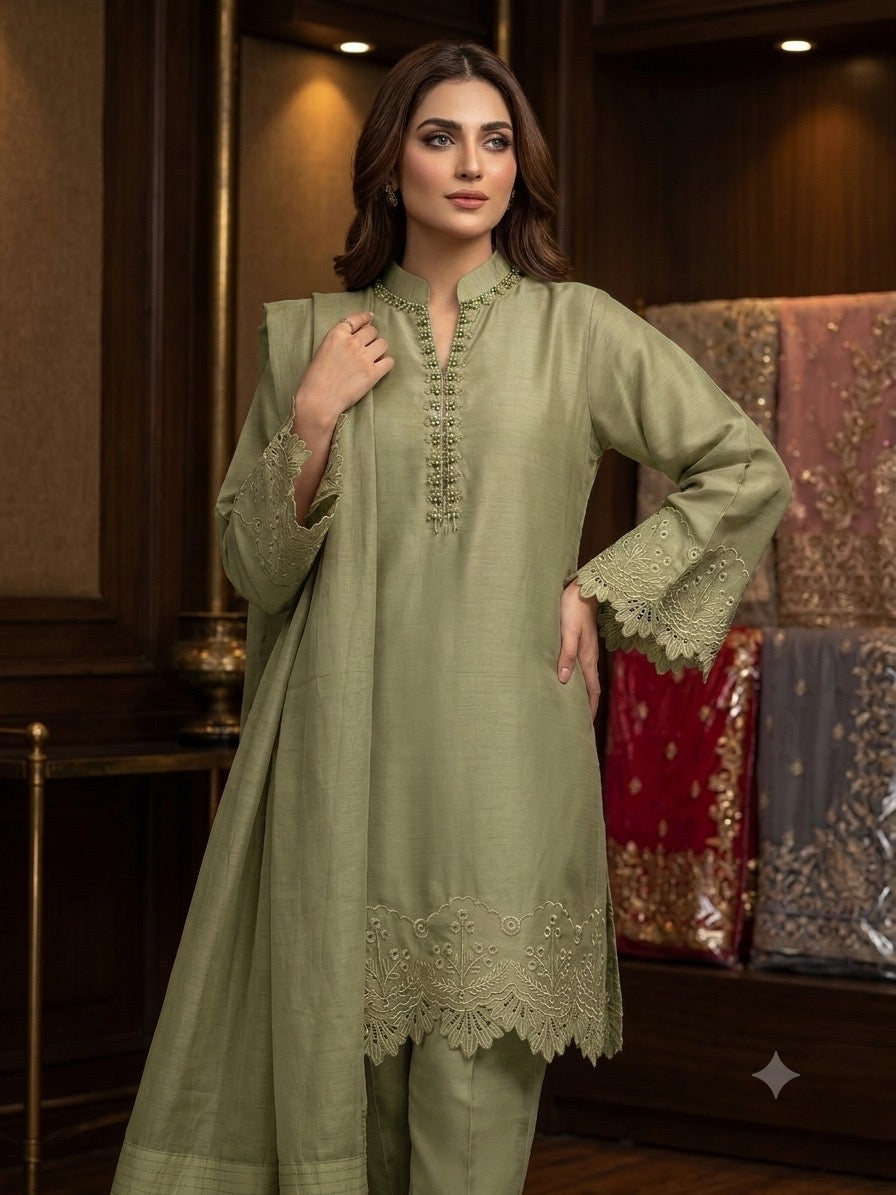 1116A - Light Green Embroidered Viscose Shalwar suit
