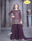 Girls Purple Embroidered Sharara suit 3 piece K623c