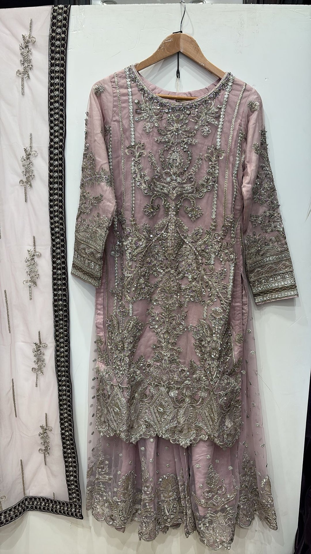351D - LILAC NET EMBROIDERED SHARARA SUIT