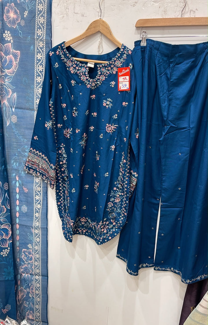 1135D Turquoise Embroidered Marina Suit - East meets west clothing 