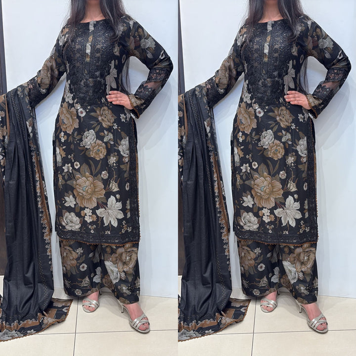 EMBROIDERED PRINT KHADDAR 3 PIECE SUIT 091B