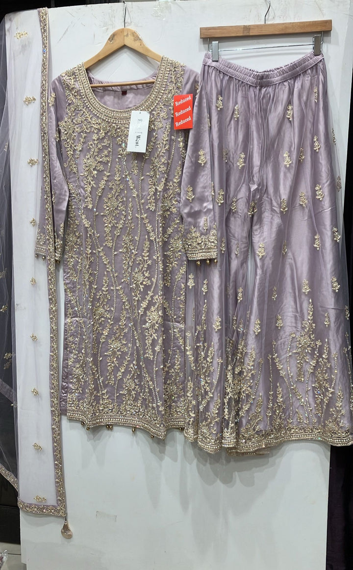 168B - LILAC EMBROIDERED & EMBELLISHED NET SUIT