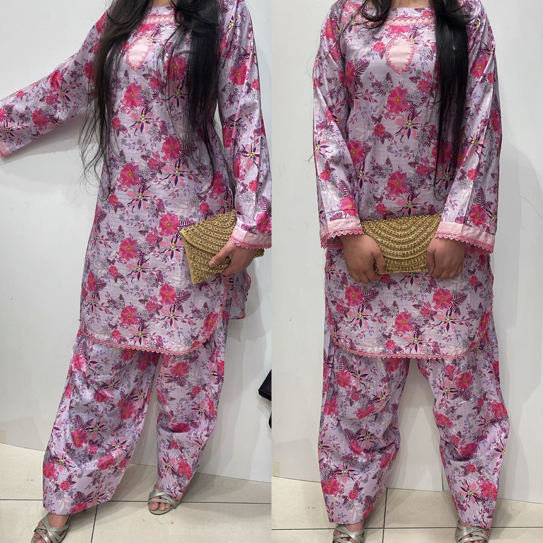 FTO7 - COTTON PRINT FARSHI SHALWAR 2 PIECE SUIT
