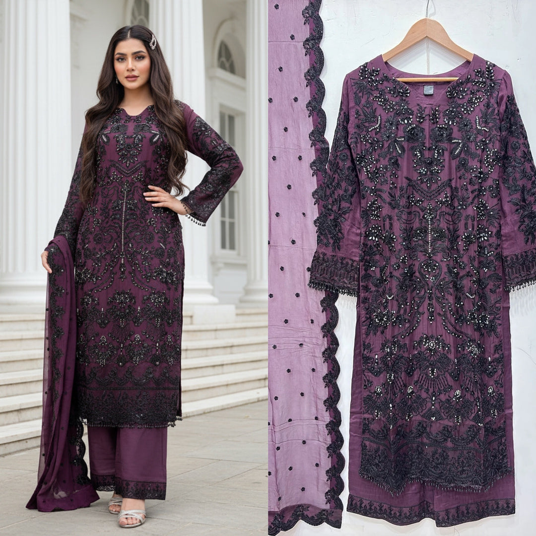 326A- Embroidered Chiffon 3 Piece Suit