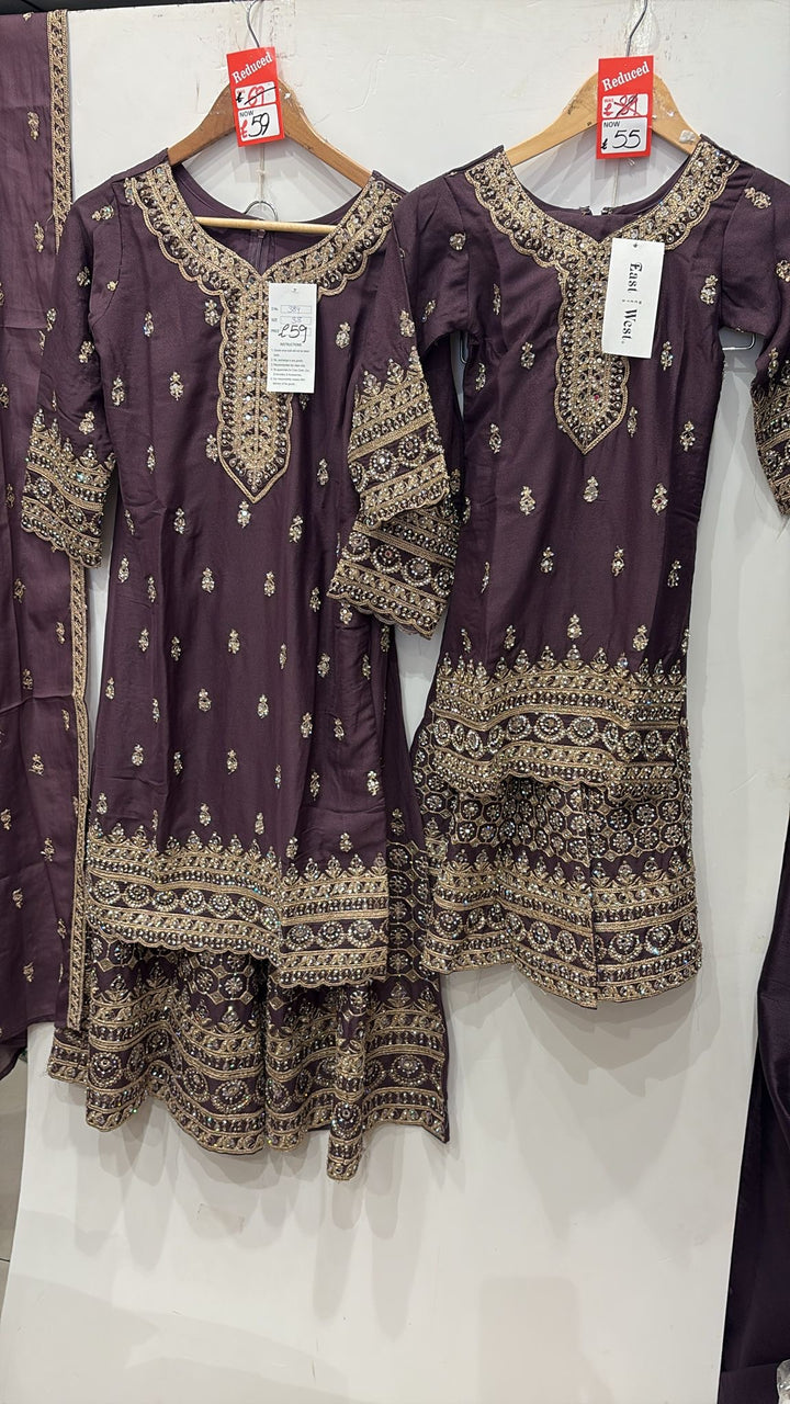 K623A- GIRLS EMBROIDERED SHARARA DRESS