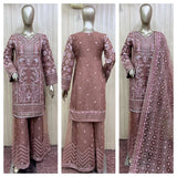 EMBROIDERED 3 PIECE SHARARA SUIT 394B