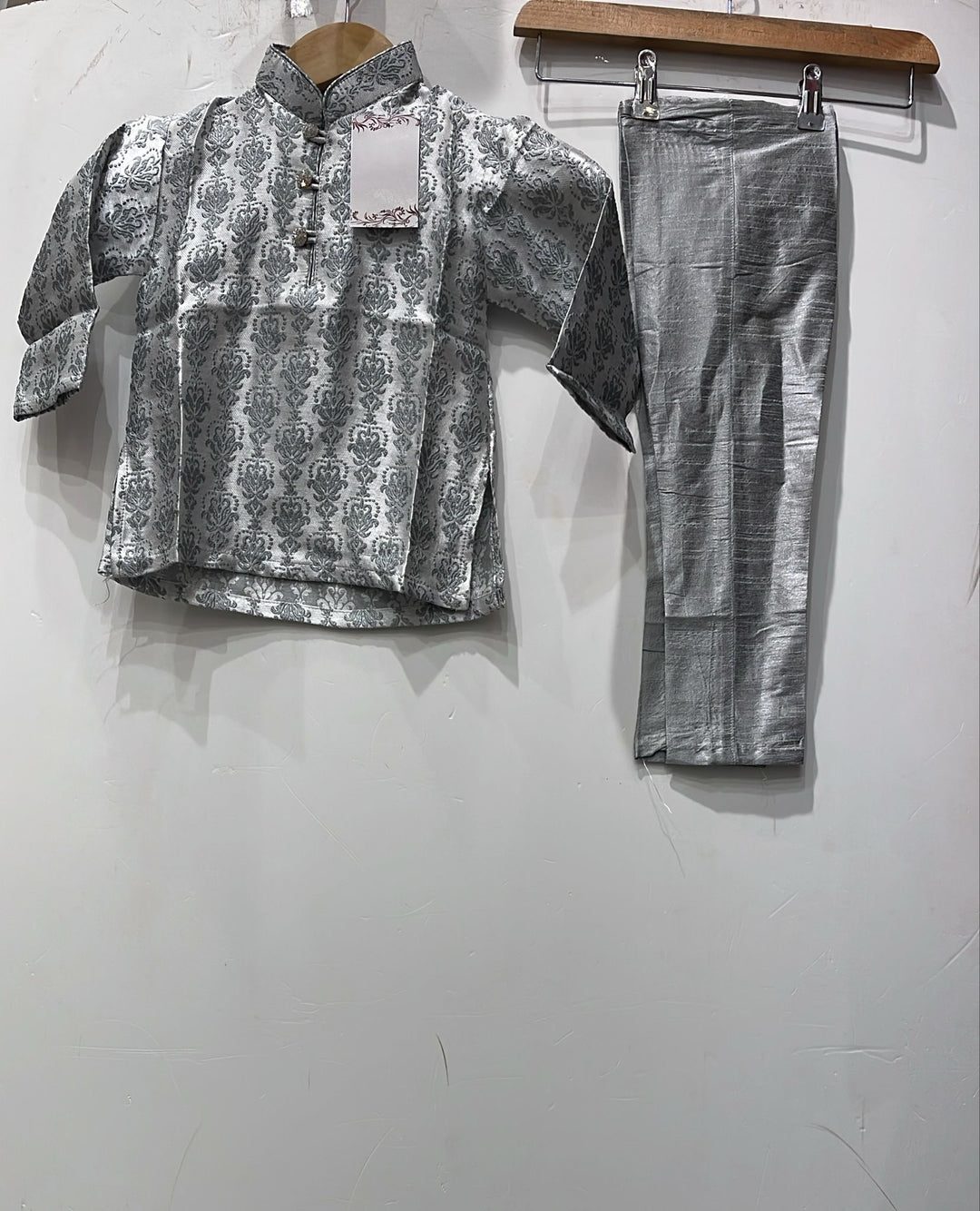 JN611b - Grey Jacquard Silk kameez set for Men & Boys
