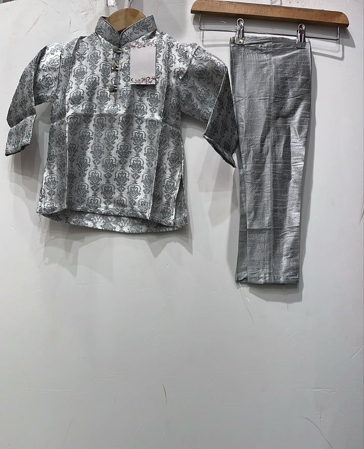 JN611b - Grey Jacquard Silk kameez set for Men & Boys