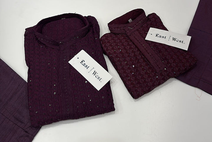 CK706 - Plum Cotton Chikankari Set for Boys and Men