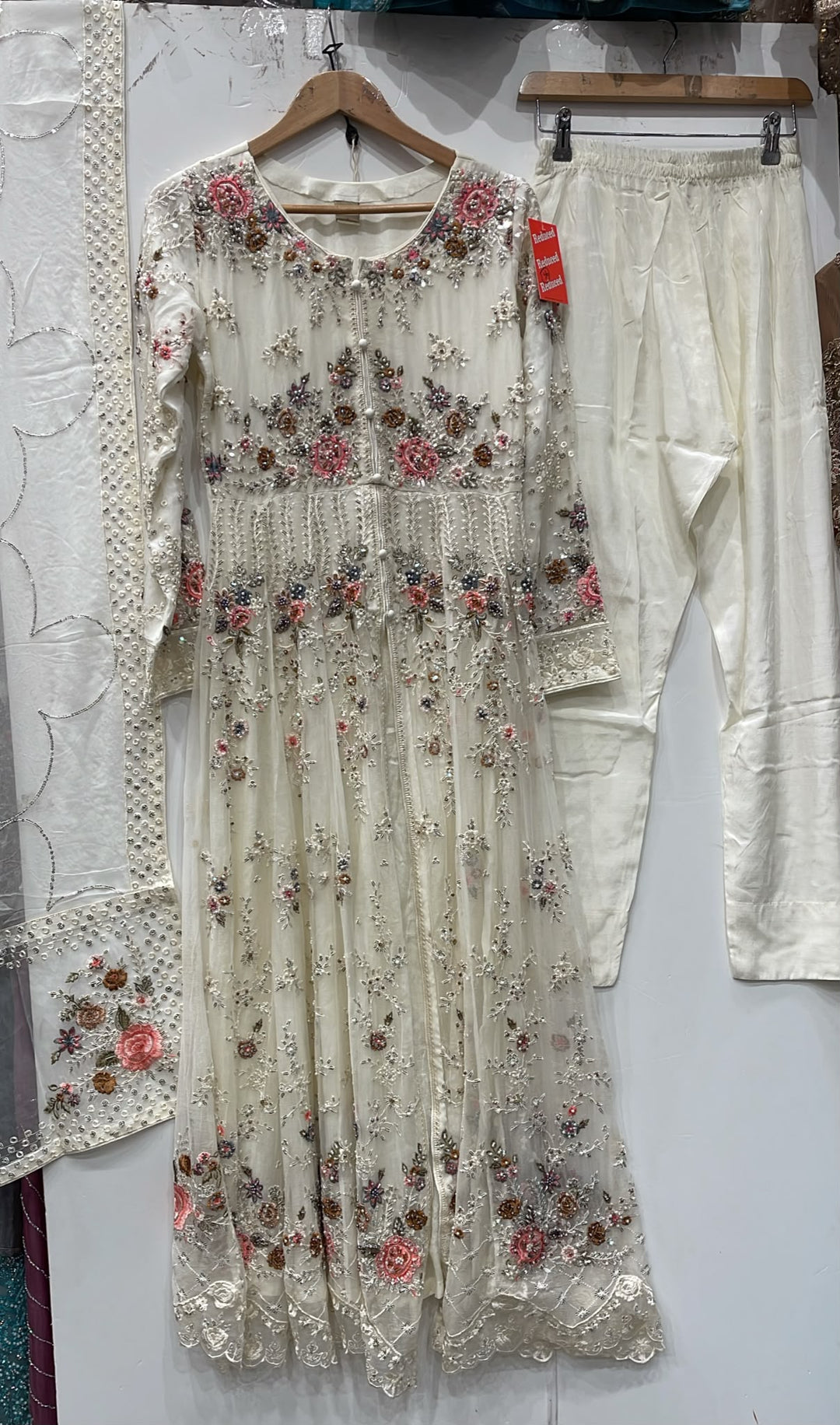 371D IVORY CHIFFON EMBROIDERED LONG DRESS - East meets west clothing 