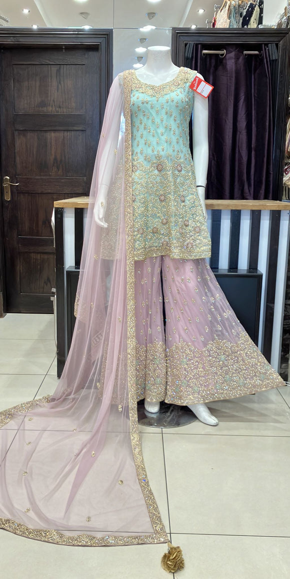 HEAVILY EMBROIDERED NET SHARARA SUIT 1197C