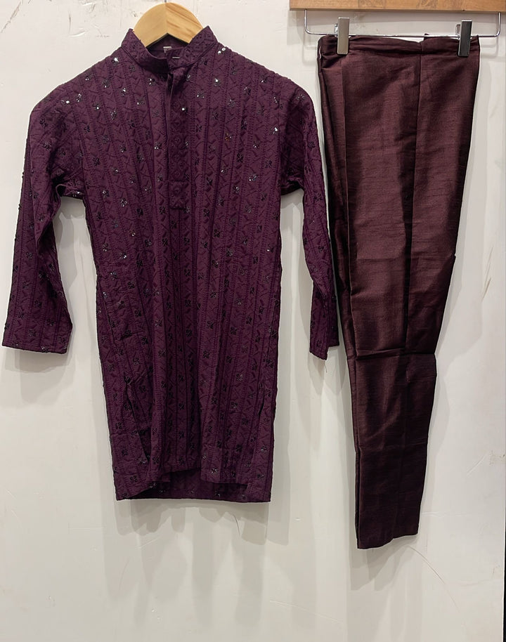 CMR21 BOYS PLUM CHIKANKARI 2PC SET
