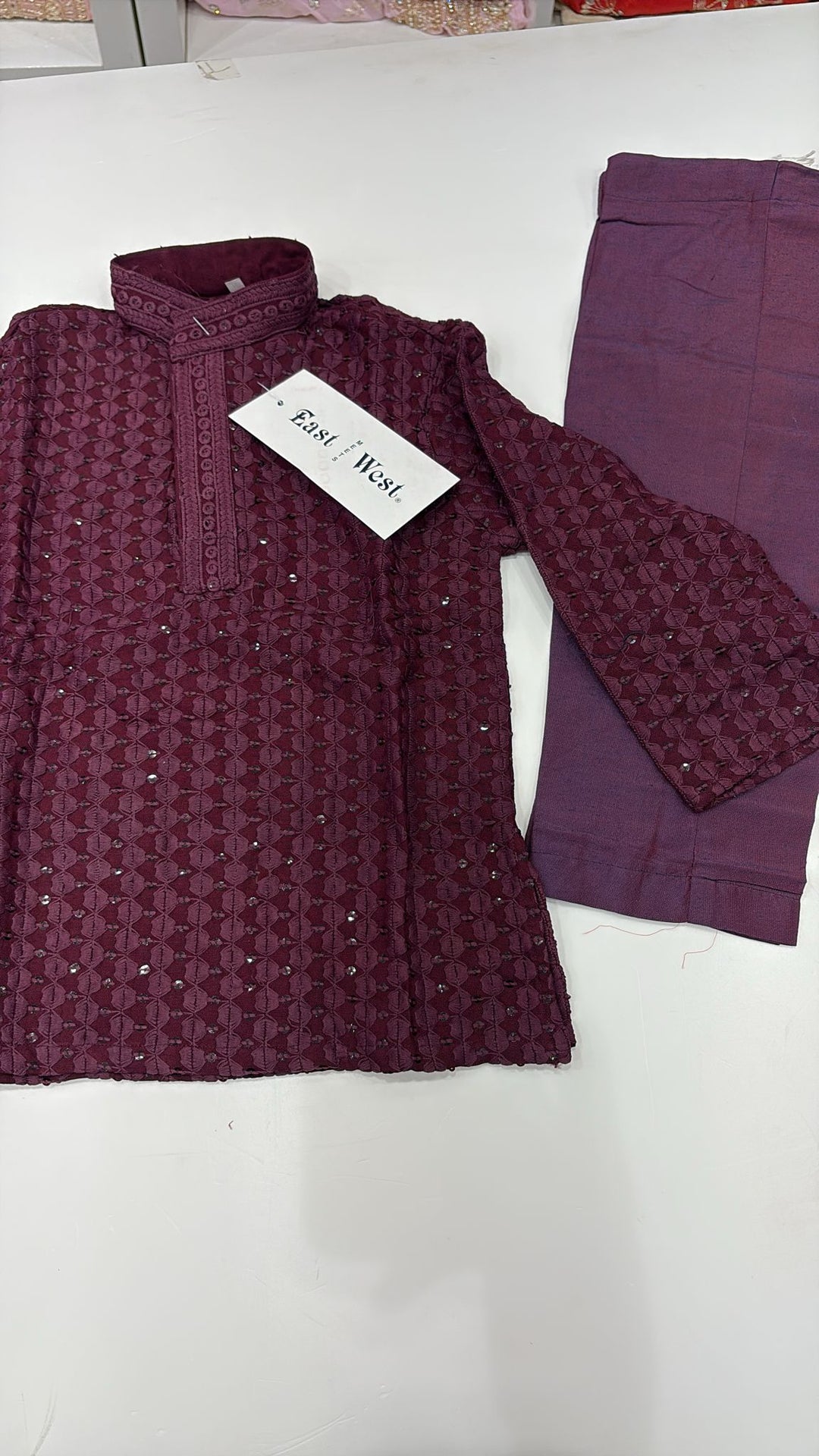 CK706 - Plum Cotton Chikankari Set for Boys and Men